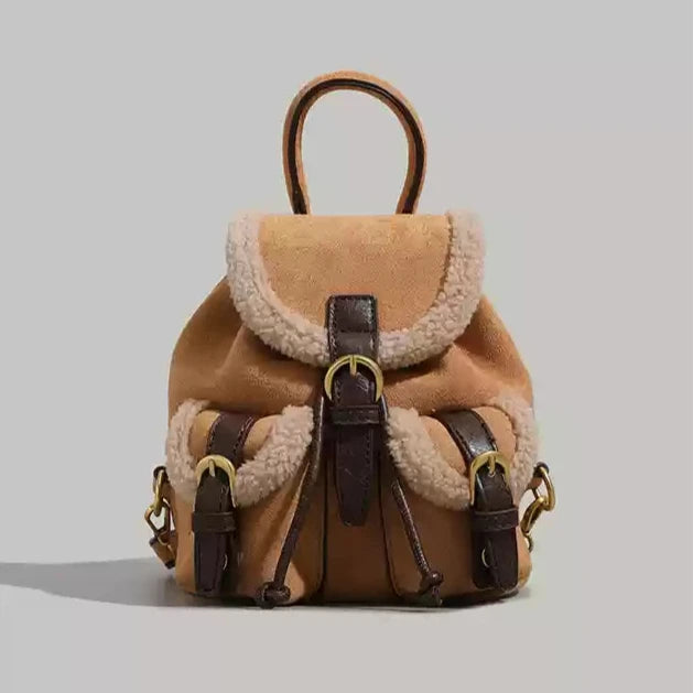 Buckle Straps Faux Suede Backpack