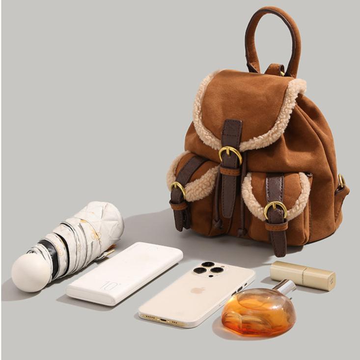 Buckle Straps Faux Suede Backpack