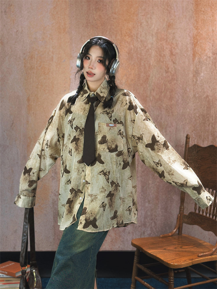 Butterfly Print Long Sleeve Shirt