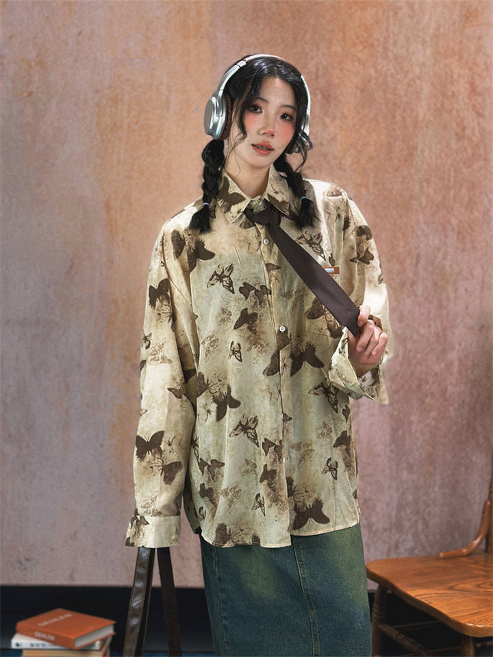 Butterfly Print Long Sleeve Shirt