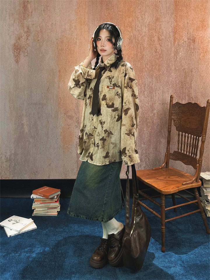 Butterfly Print Long Sleeve Shirt