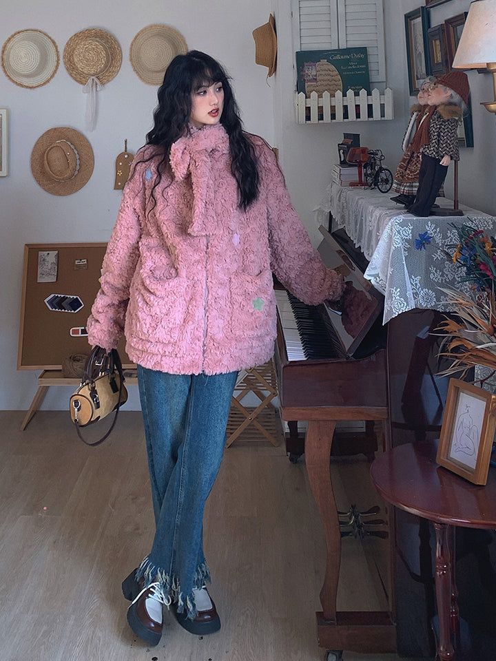 Star Patch Accent Faux Fur Short Coat