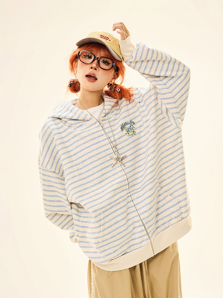 Striped Pockets Zip-Up Sweatshirt