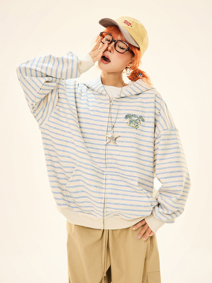 Striped Pockets Zip-Up Sweatshirt