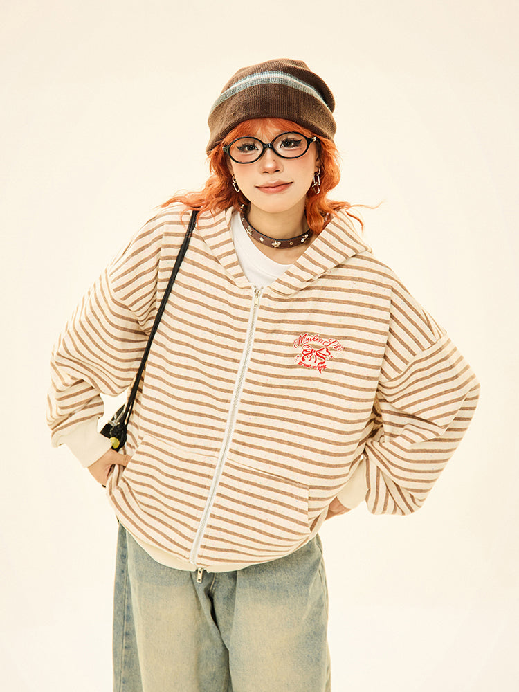 Striped Pockets Zip-Up Sweatshirt