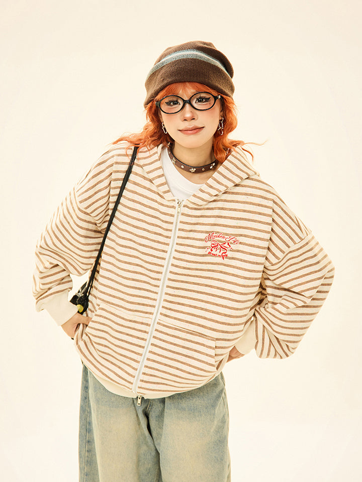 Striped Pockets Zip-Up Sweatshirt
