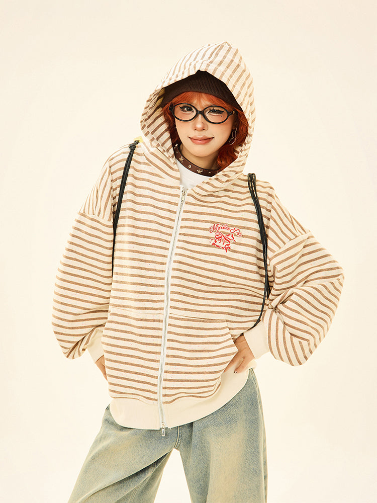 Striped Pockets Zip-Up Sweatshirt
