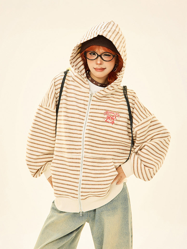 Striped Pockets Zip-Up Sweatshirt