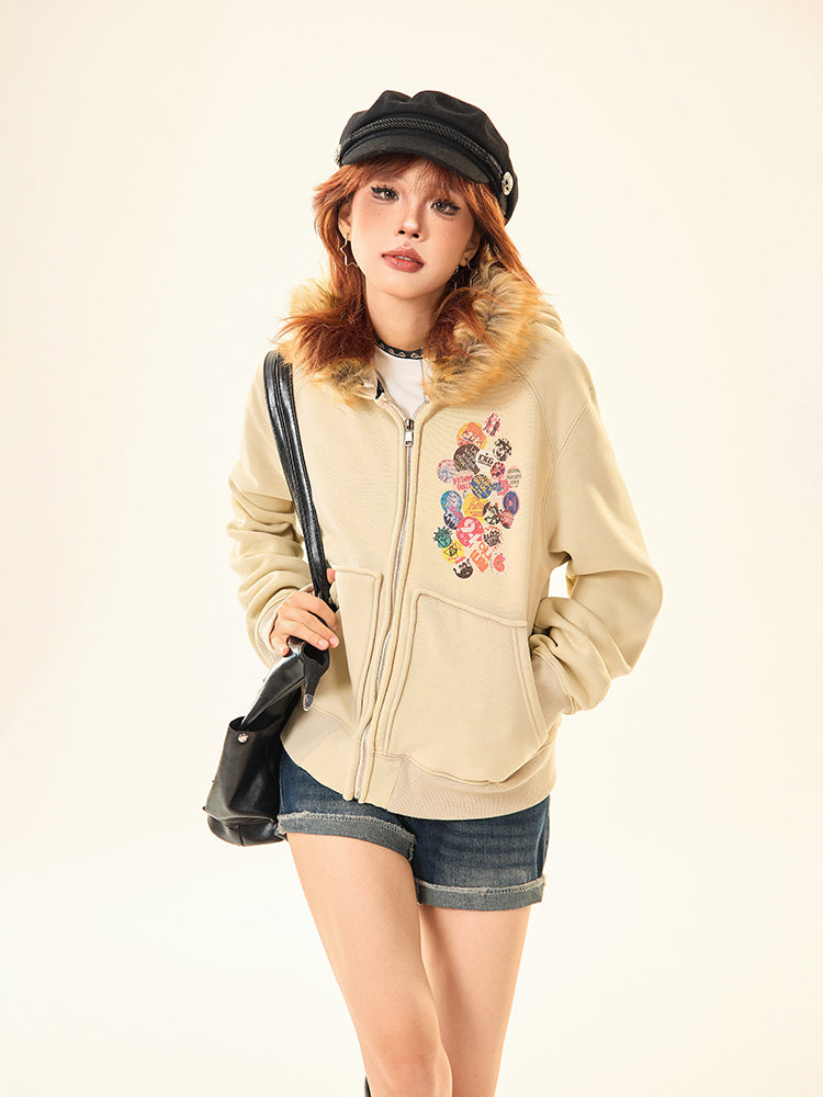 Embroidered Patches Hooded Short Coat