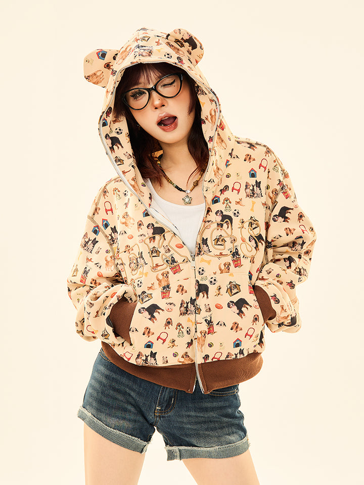 Pet Print Ears Hooded Sweatshirt Jacket