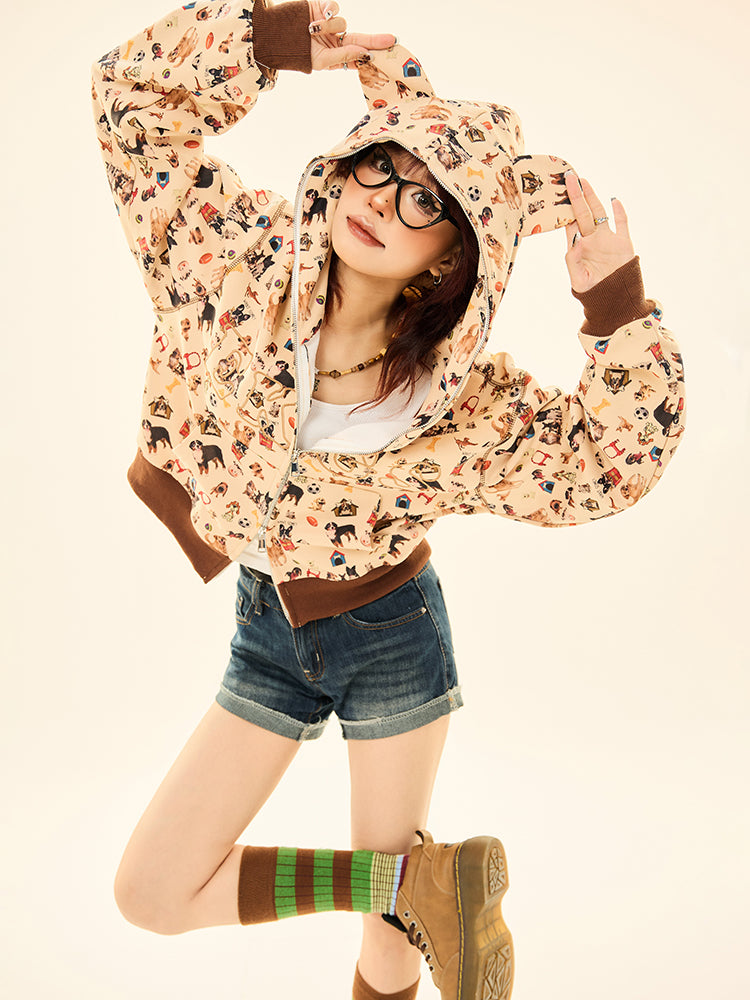 Pet Print Ears Hooded Sweatshirt Jacket