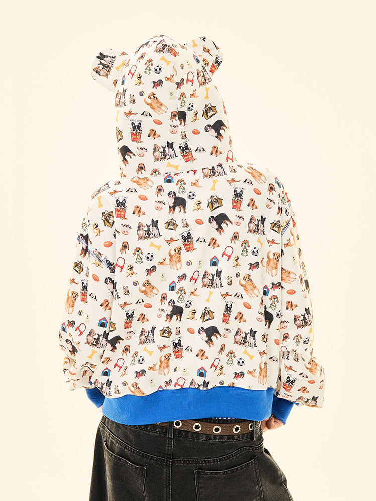 Pet Print Ears Hooded Sweatshirt Jacket