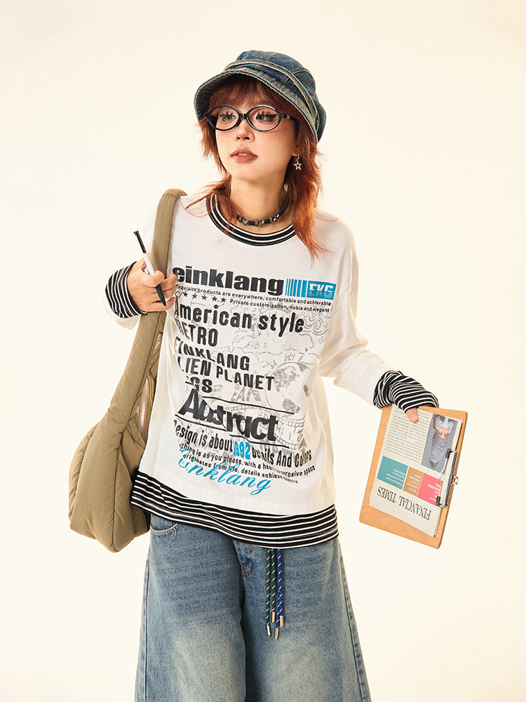 Striped Long Sleeve Graphic T-Shirts
