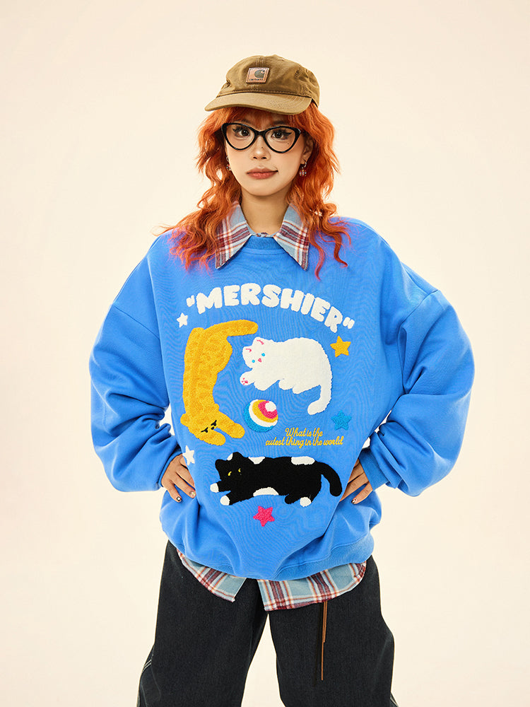 Cats Graphic Crew Neck Sweatshirt