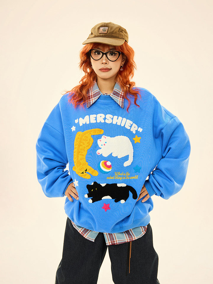 Cats Graphic Crew Neck Sweatshirt