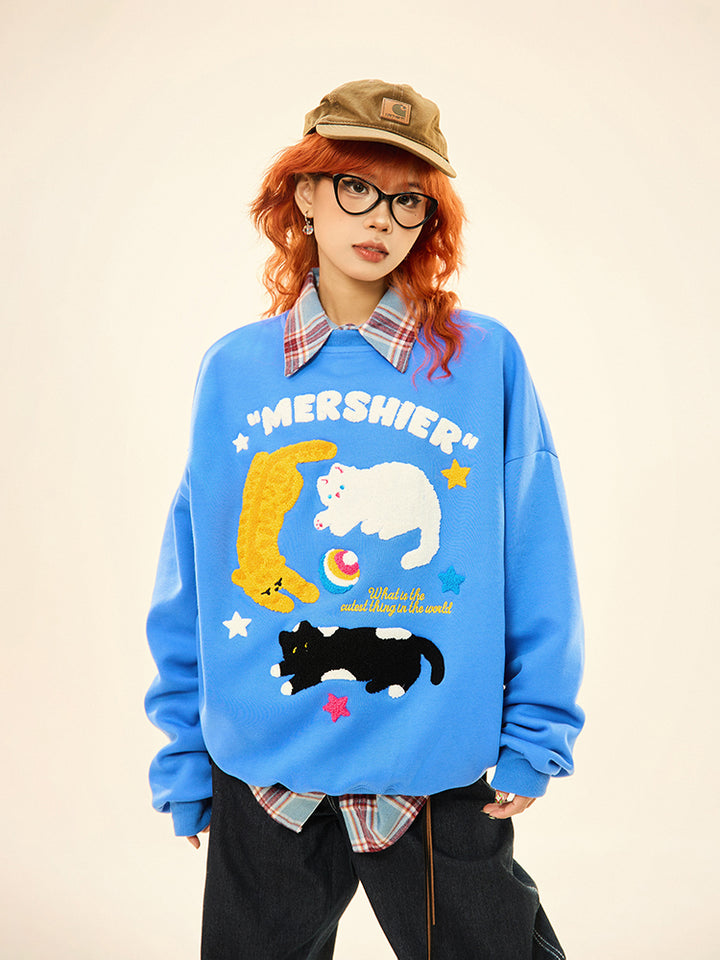 Cats Graphic Crew Neck Sweatshirt
