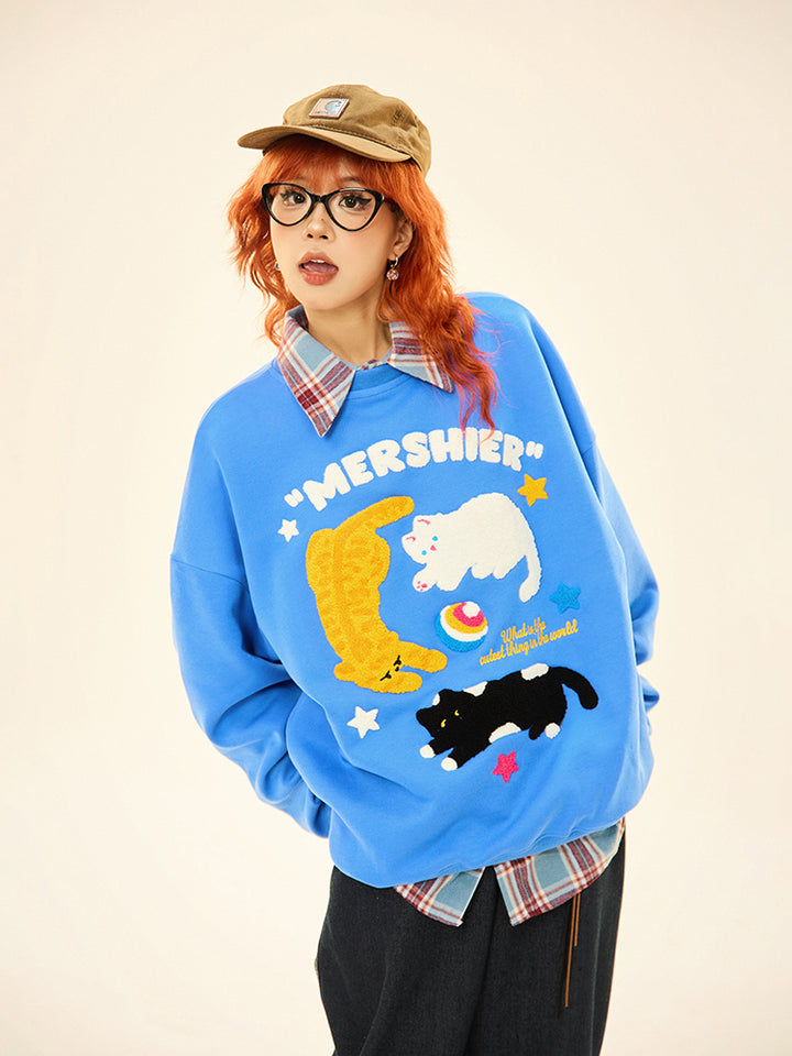 Cats Graphic Crew Neck Sweatshirt