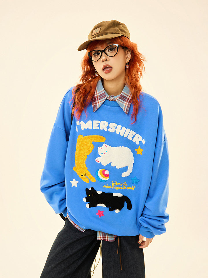 Cats Graphic Crew Neck Sweatshirt