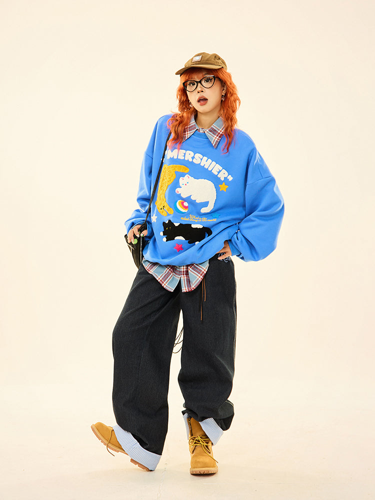 Cats Graphic Crew Neck Sweatshirt