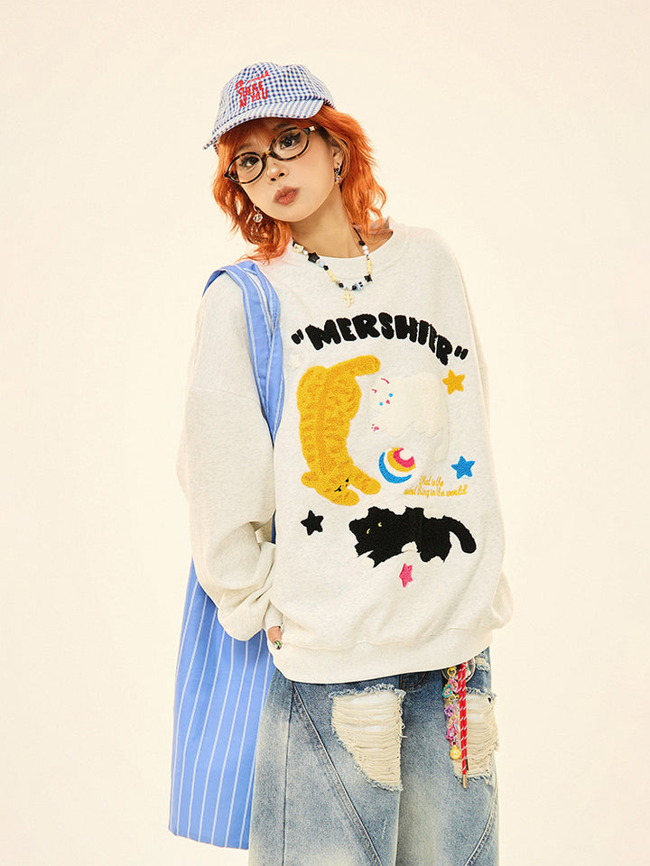 Cats Graphic Crew Neck Sweatshirt