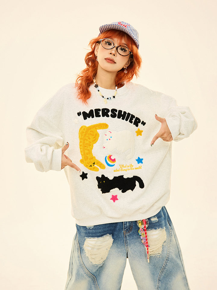 Cats Graphic Crew Neck Sweatshirt