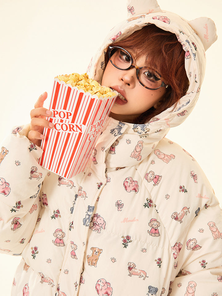 Printed Cotton-Padded Hooded Jacket