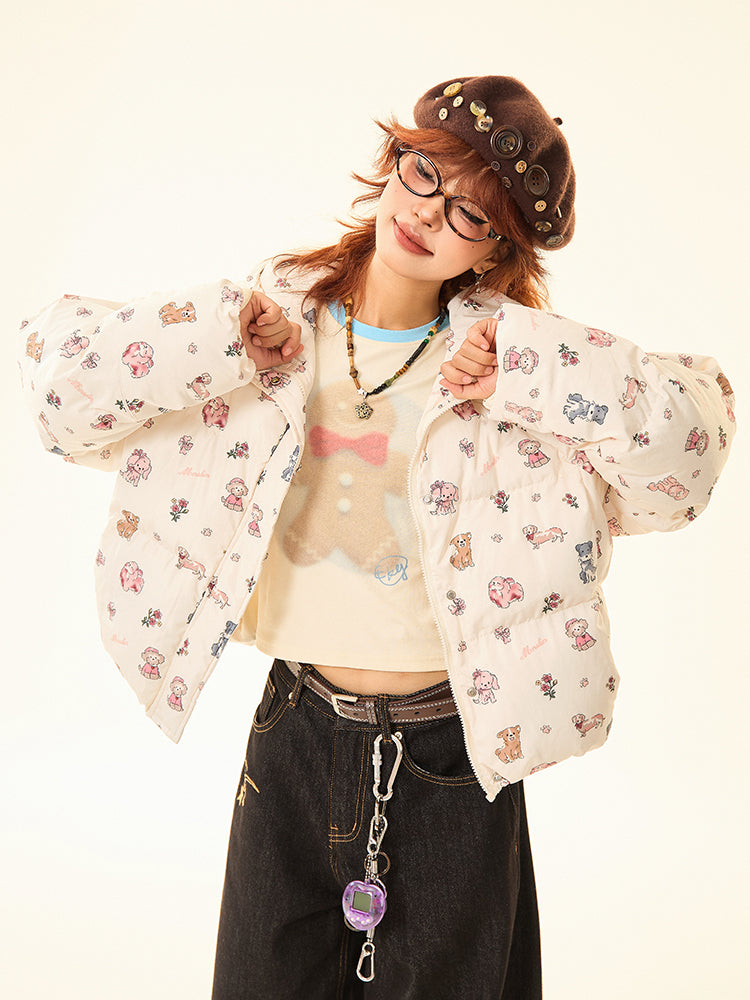 Printed Cotton-Padded Hooded Jacket