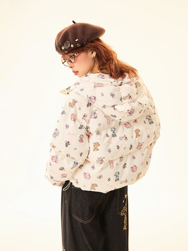 Printed Cotton-Padded Hooded Jacket