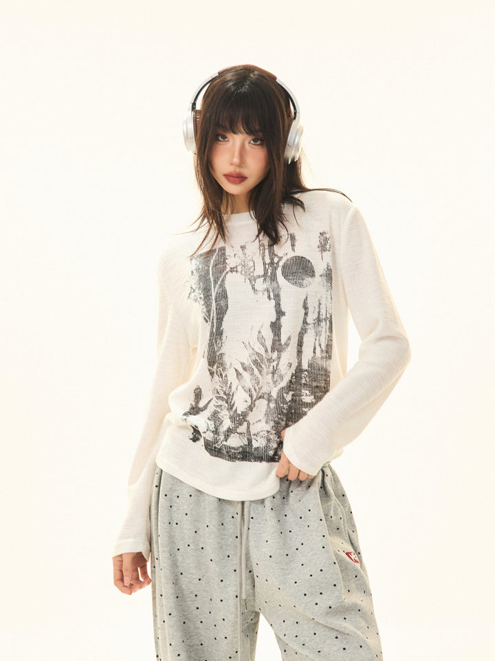 Graphic Long Sleeve Knit T-Shirt