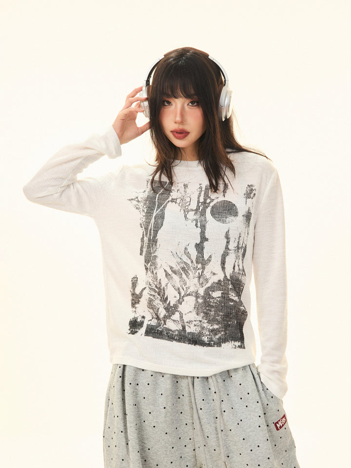 Graphic Long Sleeve Knit T-Shirt