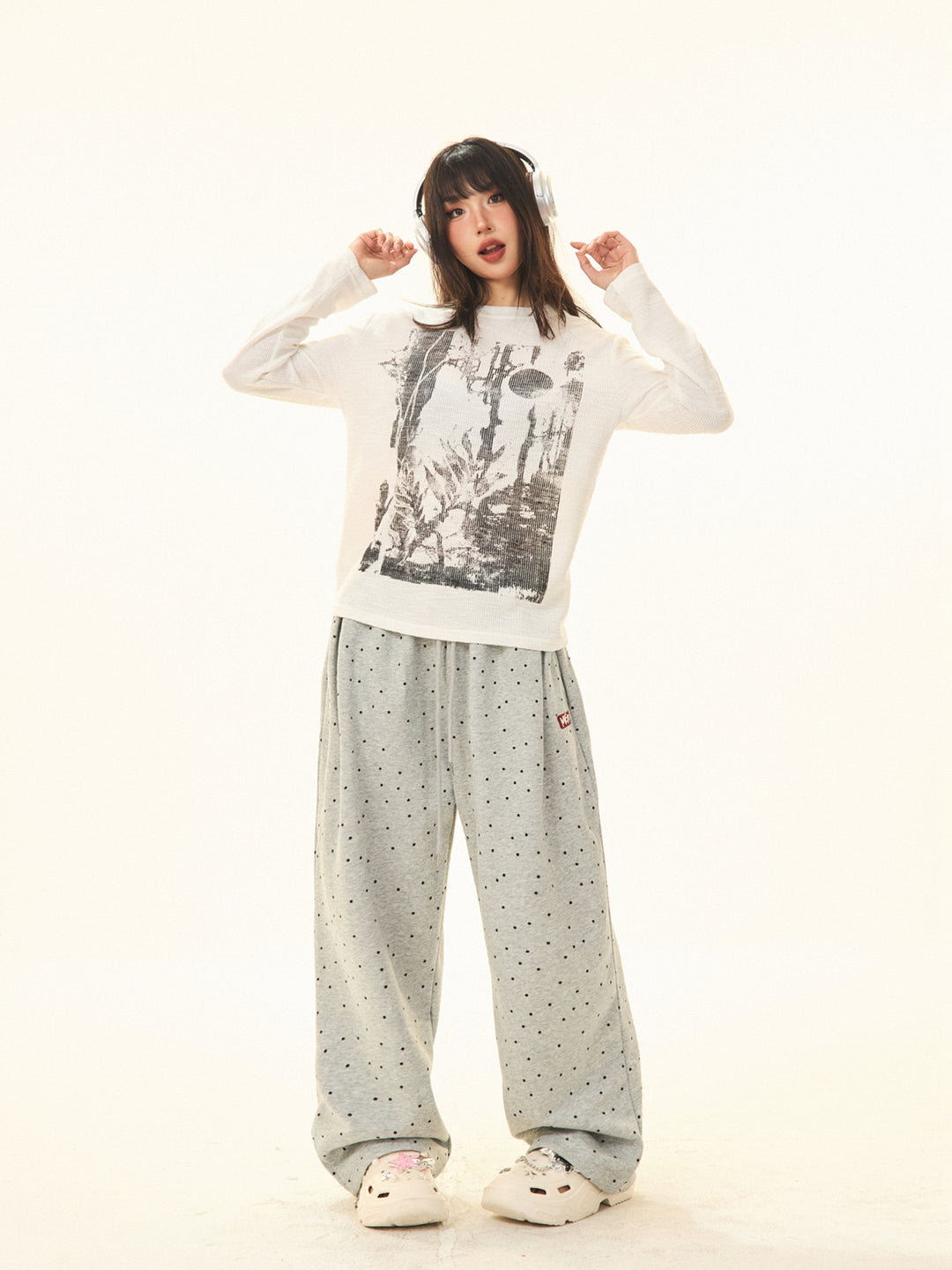 Polka Dot Wide-Leg Casual Pants