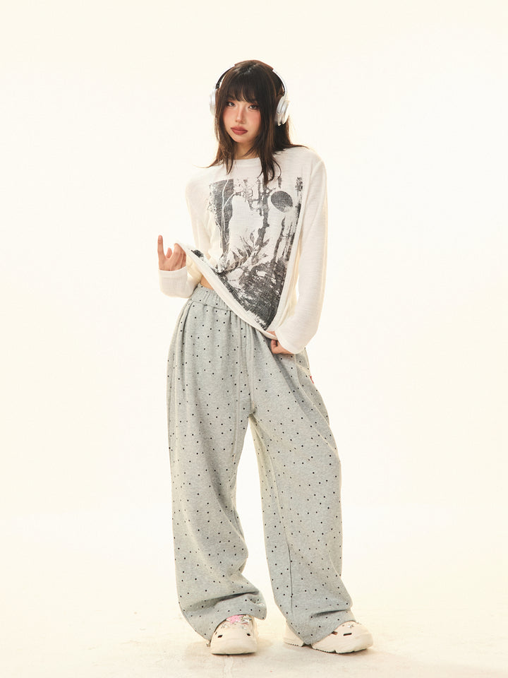 Polka Dot Wide-Leg Casual Pants