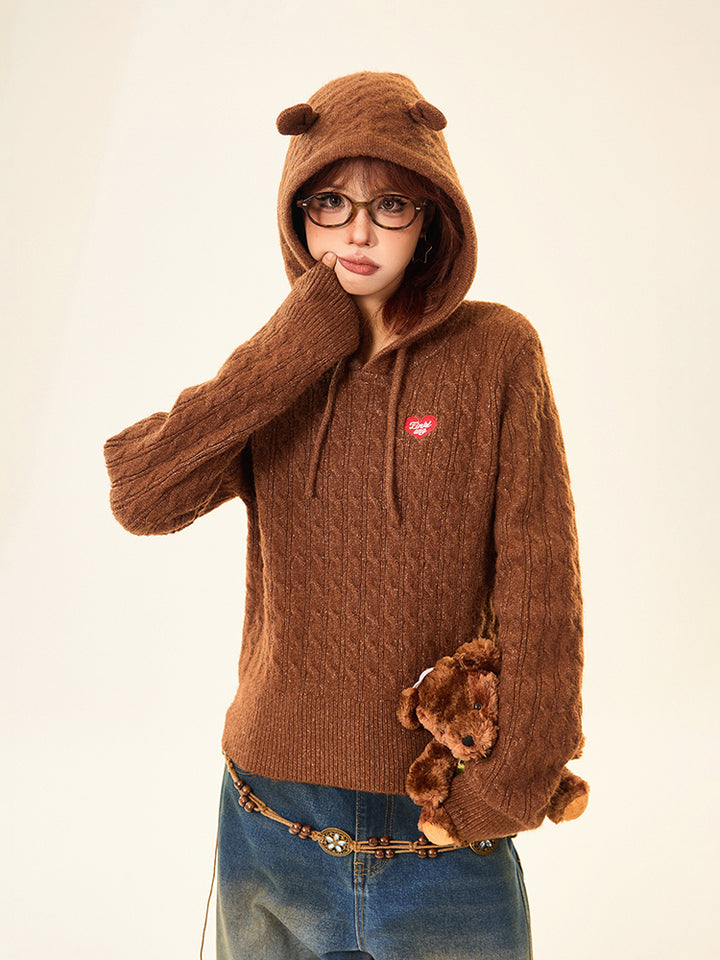 Bear Ears Hooded Knit Sweater