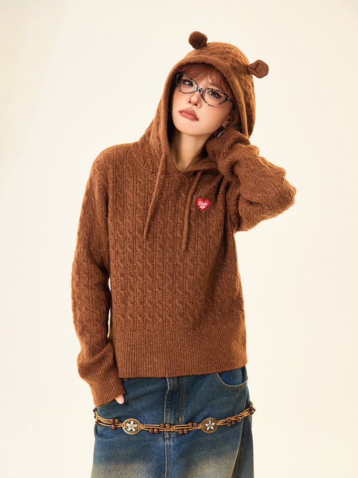 Bear Ears Hooded Knit Sweater
