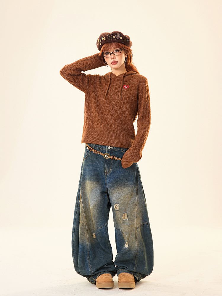 Bear Ears Hooded Knit Sweater