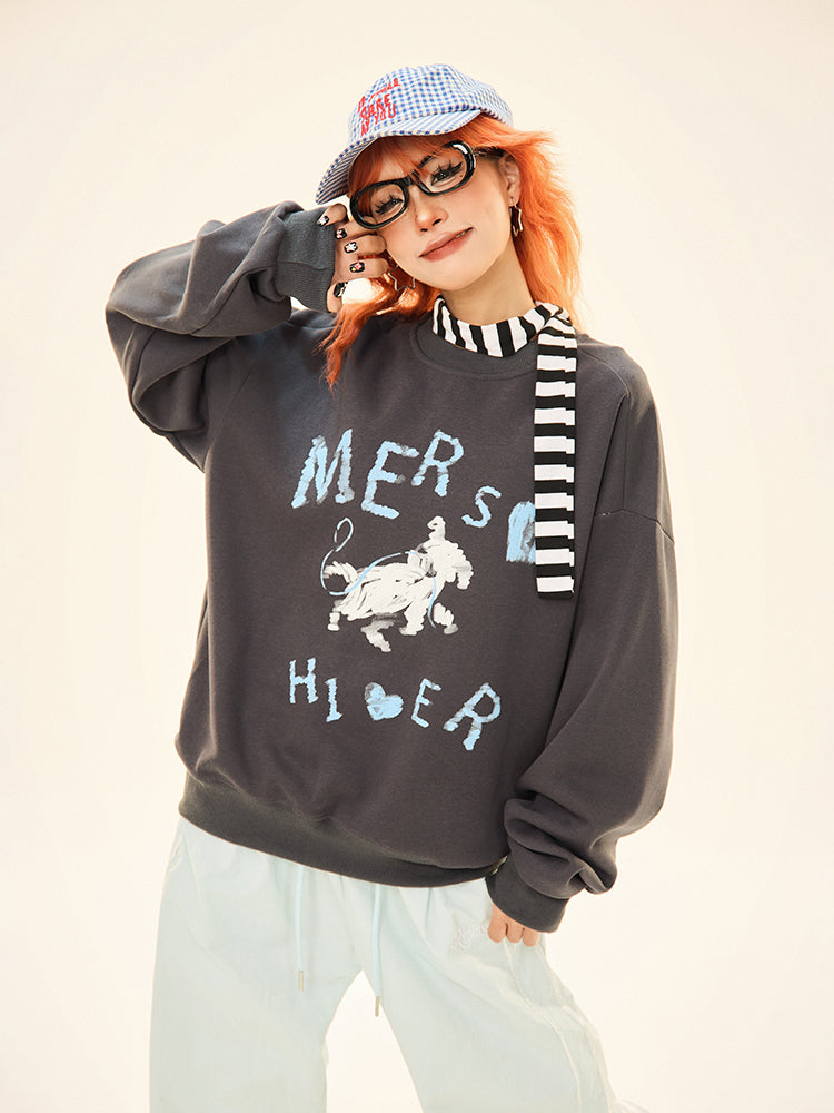 Loose Fit Dog Print Sweatshirt