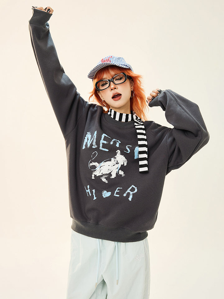 Loose Fit Dog Print Sweatshirt