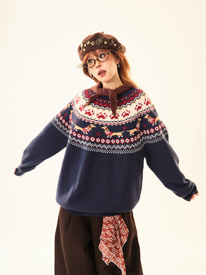 Dachshund Pattern Knitted Sweater