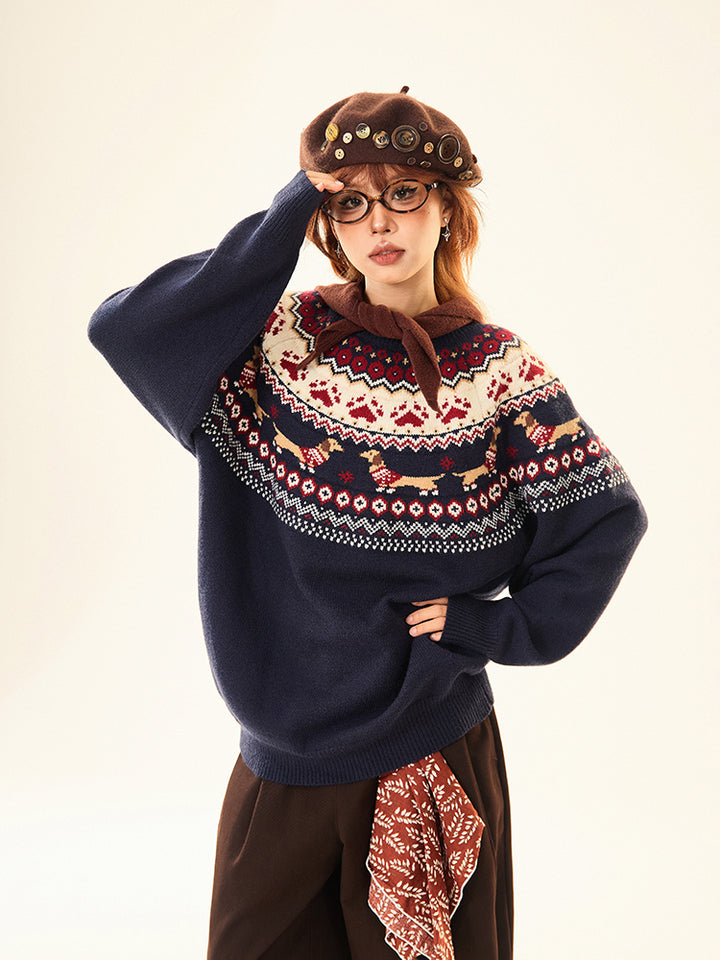Dachshund Pattern Knitted Sweater