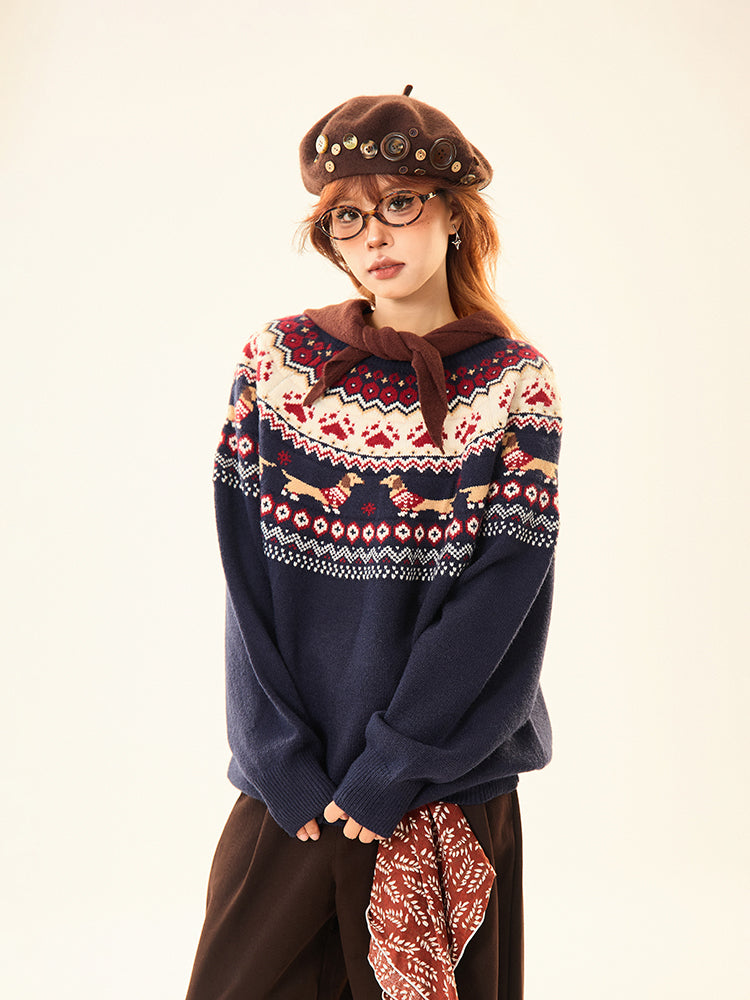 Dachshund Pattern Knitted Sweater