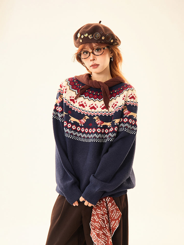 Dachshund Pattern Knitted Sweater