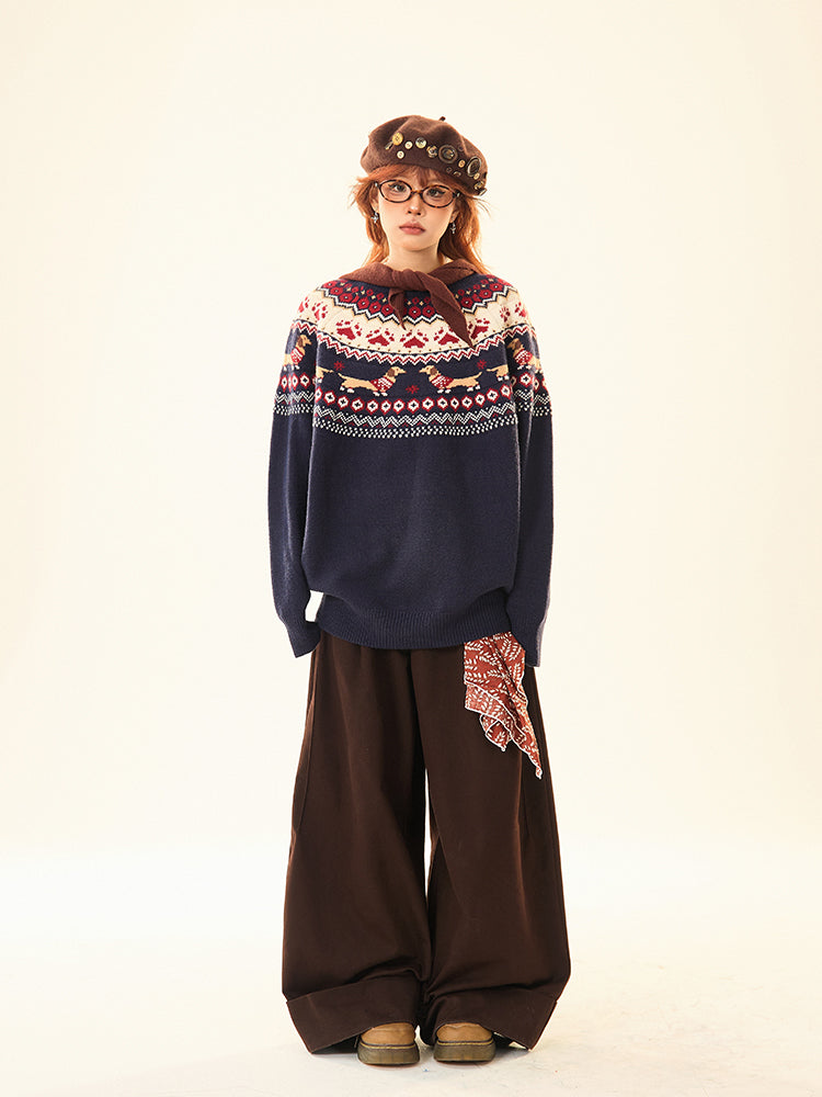 Dachshund Pattern Knitted Sweater