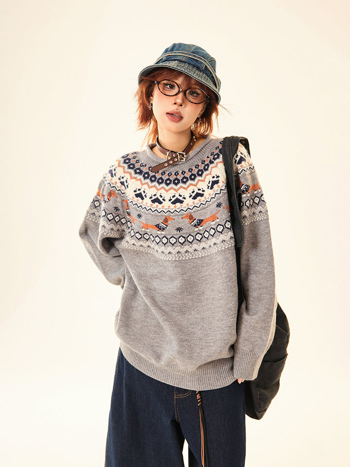 Dachshund Pattern Knitted Sweater