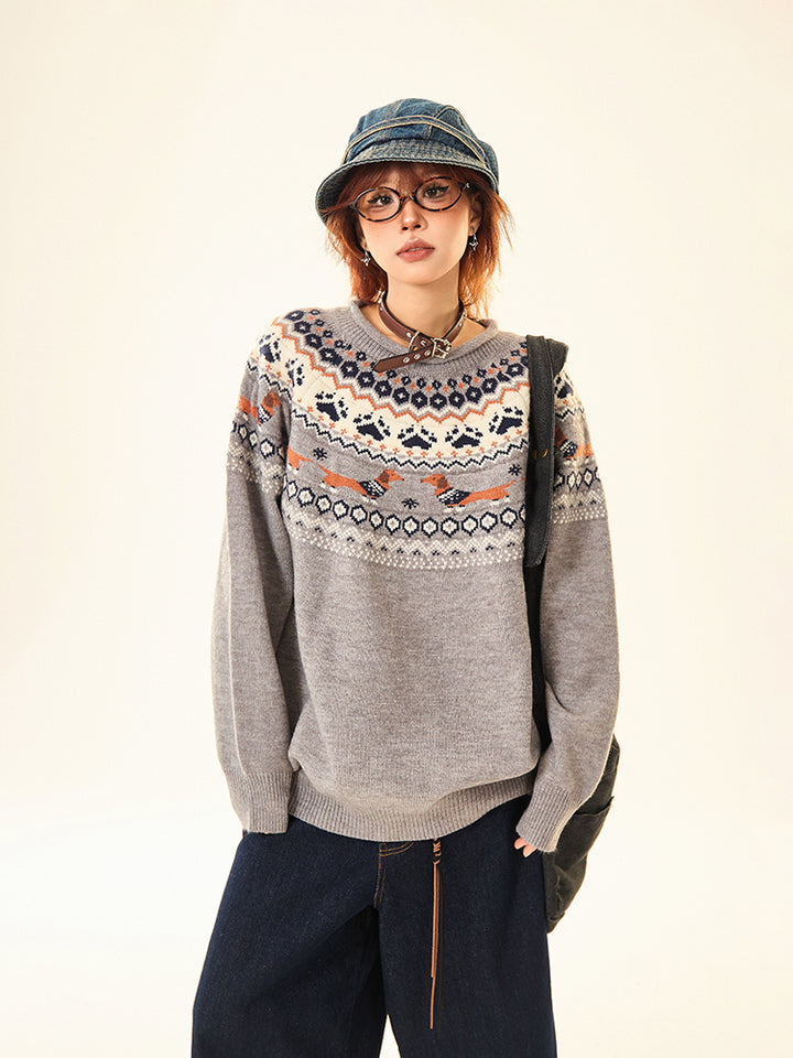 Dachshund Pattern Knitted Sweater