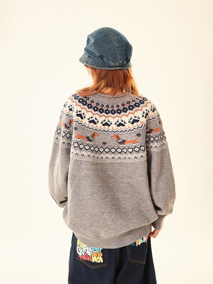 Dachshund Pattern Knitted Sweater