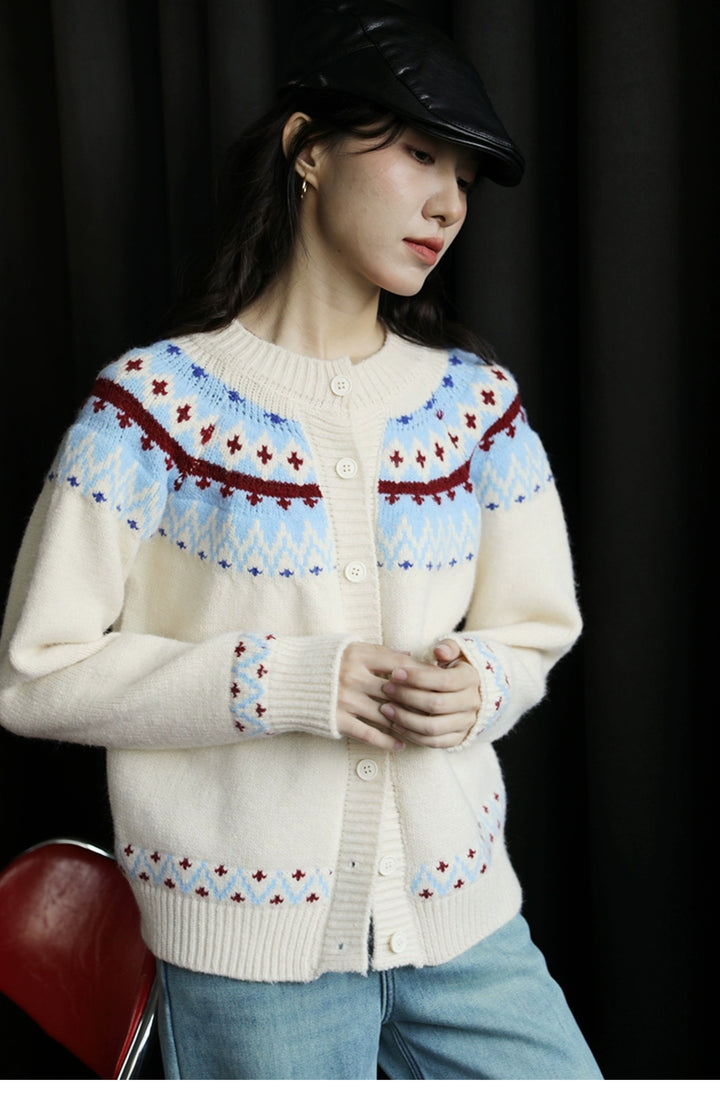 Patterned Knit Button-Up Sweater