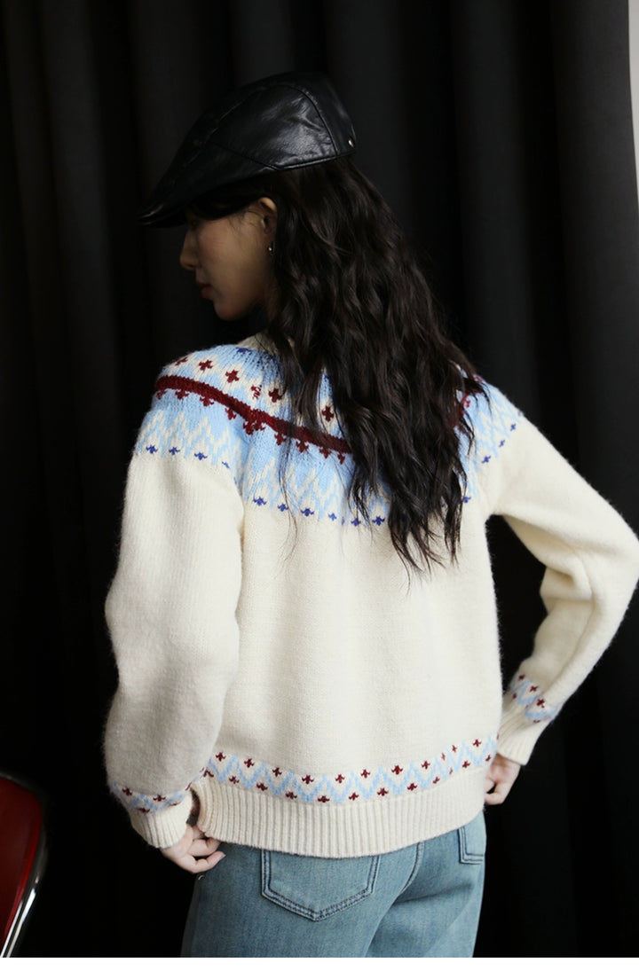 Patterned Knit Button-Up Sweater