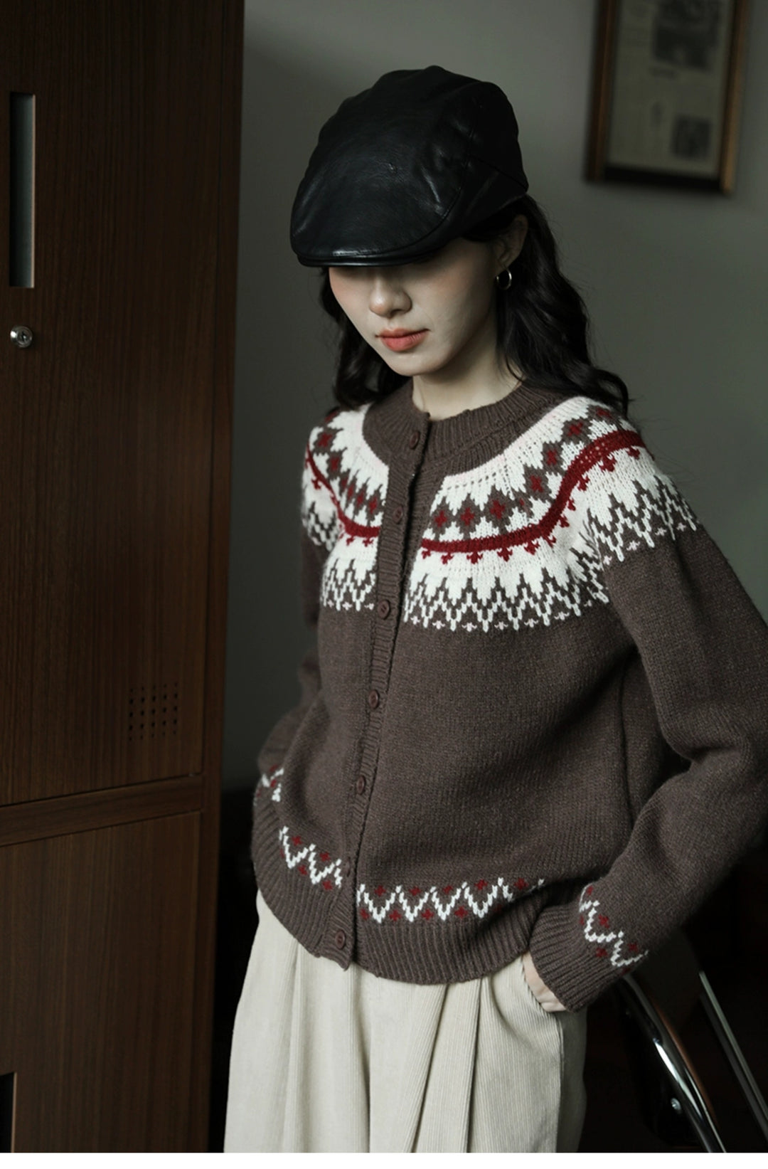 Patterned Knit Button-Up Sweater
