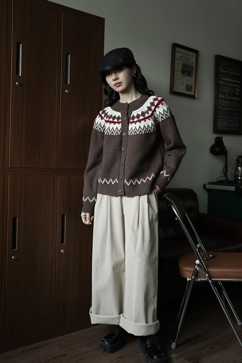 Patterned Knit Button-Up Sweater