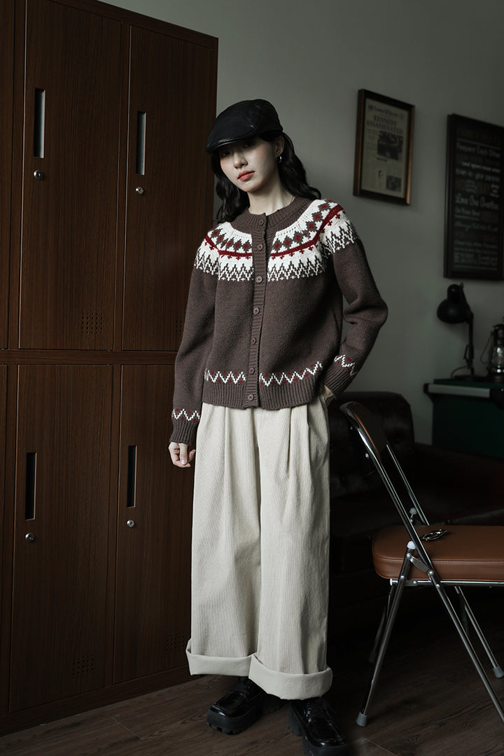 Patterned Knit Button-Up Sweater